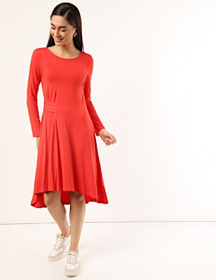 Viscose Mix Plain Boat Neck Dress