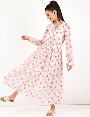 Floral Ruffle Neck Dress