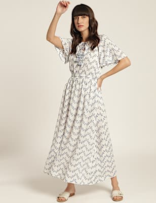 Viscose Schiffli Embroidery Tie Neck Dress