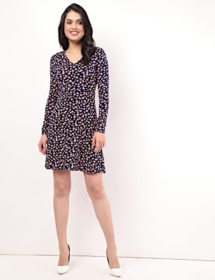 Viscose Mix Printed V-Neck Dress