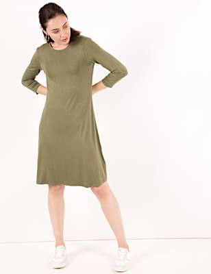 Viscose Mix Plain Round Neck Dress