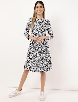 Viscose Mix Floral Round Neck Dress