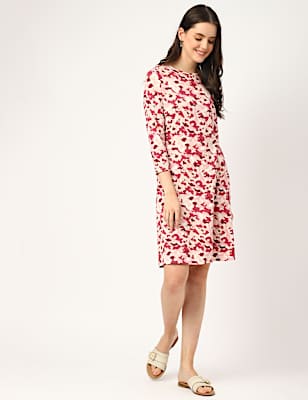 Viscose Mix Printed Round Neck Dress