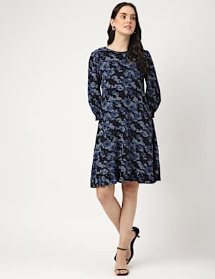 Viscose Mix Printed Round Neck Dress