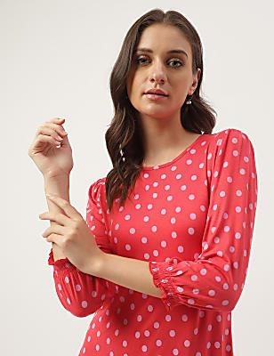 Printed Polka Dots Bottom Ruffle Midi Dress