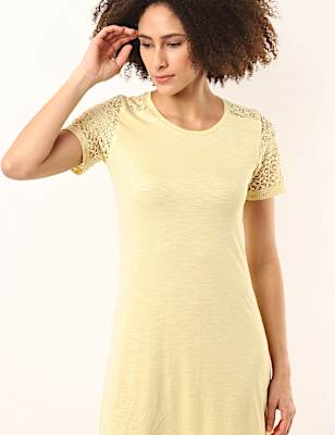 Viscose Mix Lace Patterned Round Neck Dress