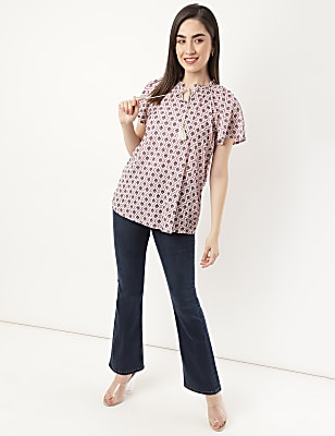 Pure Cotton Embroidery Notch Neck Top