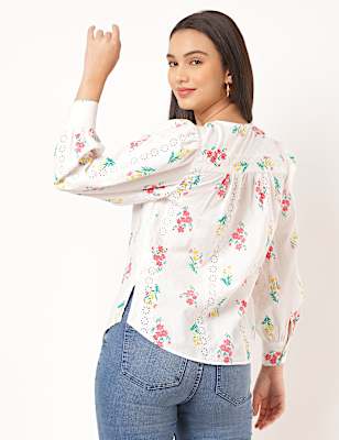Pure Cotton Floral Round Neck Top