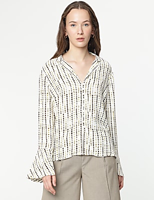 Pure Viscose Printed Bell Sleeves Blouse