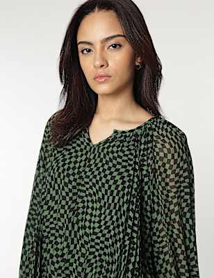 V-Neck Checked Blouse