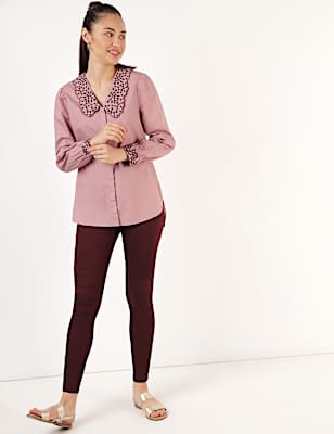 Pure Cotton Embroidered Puritan Collar Top