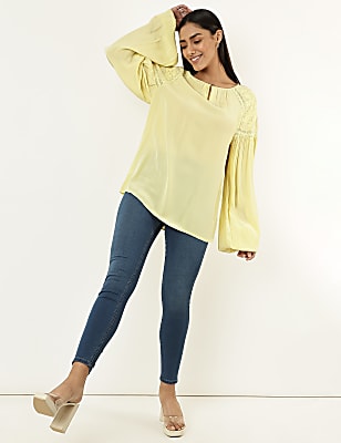 Pure Viscose Embroidered Keyhole Neck Tunic