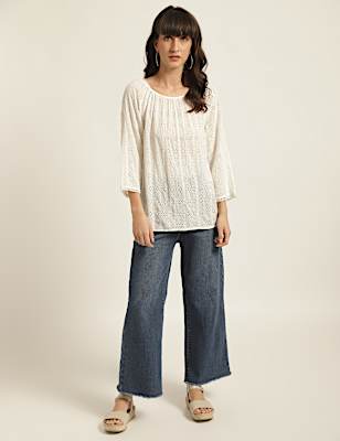 Pure Viscose Embroidered Round Neck Top