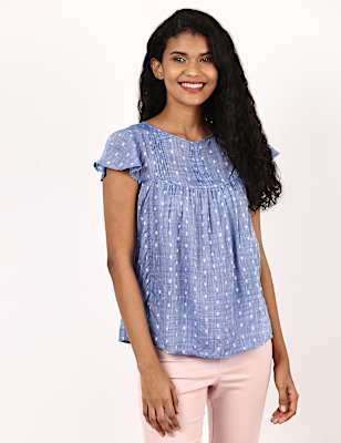 Chambray Dobby Peasant Top