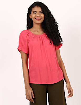 Pure Viscose Plain Keyhole Neck Top