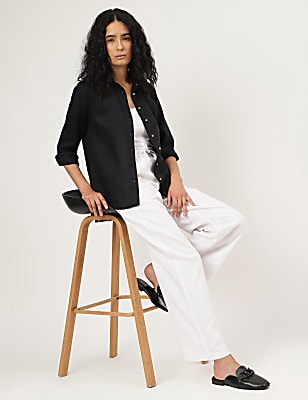 Pure Linen Plain Spread Collar Shirt