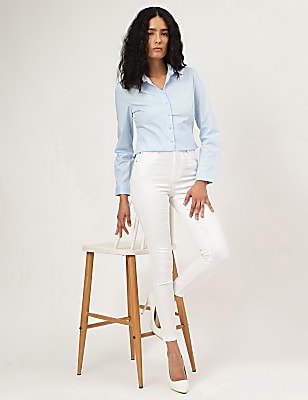 Cotton Mix Plain Spread Collar Shirt