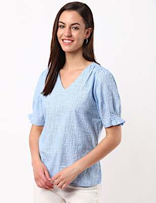 Pure Cotton Slub Peasant Blouse
