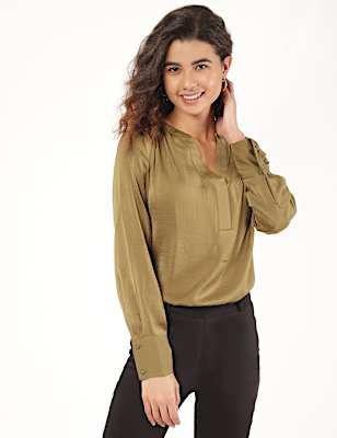 Plain Mandarin Neck Blouse