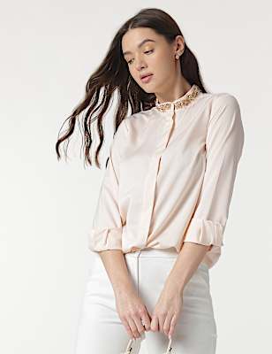 Embellished Mandarin Collar Shirt