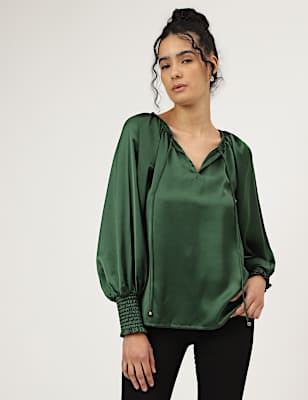 Solid Bishop Sleeves Blouse