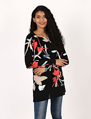 LL Sleeve Slash Neck Print