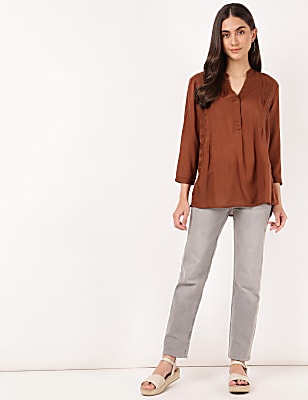 Pure Modal Pleated Mandarin Collar Blouse