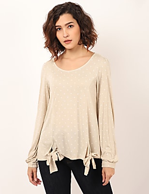 Pure Viscose Polka Dots Keyhole Neck Top