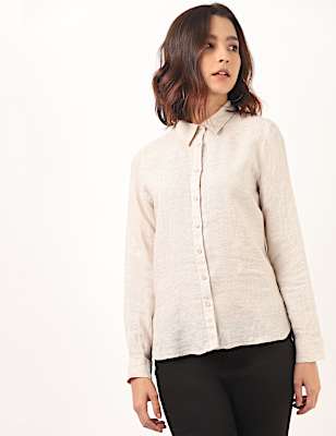 Pure Linen Plain Spread Collar Shirt
