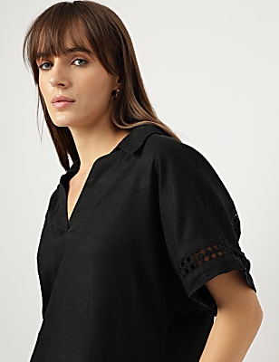 Linen Mix Schiffli Embroidery Blouse