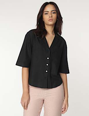 Linen Rich Lapel Collar Shirt