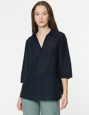 Linen Rich 3/4 Sleeves Top
