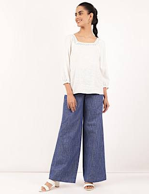 Linen Mix Lace Square Neck Top