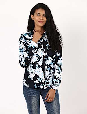 Print Long Sleeve Safari Linen Shirt