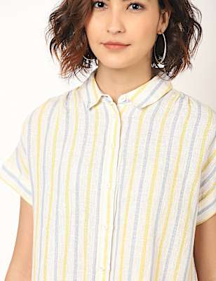 Flax Linen Mix Checked Spread Collar Shirt