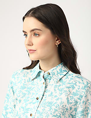 Pure Linen Printed Spread Collar Shirt