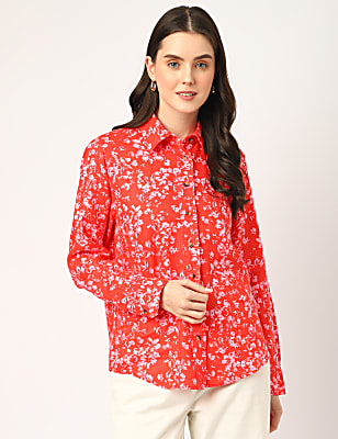 Pure Linen Floral Spread Collar Shirt