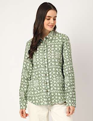 Pure Linen Floral Spread Collar Shirt