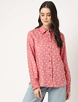 Pure Linen Polka Dot Spread Collar Shirt