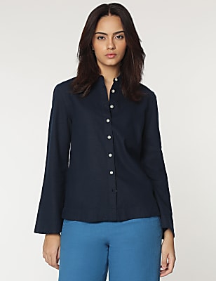 Linen Rich Spread Collar Shirt