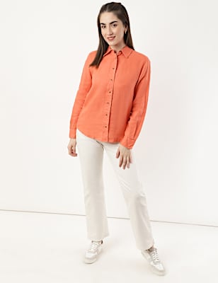 Pure Linen Spread Collar Shirt