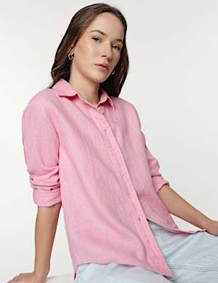 Pure Linen Spread Collar Shirt