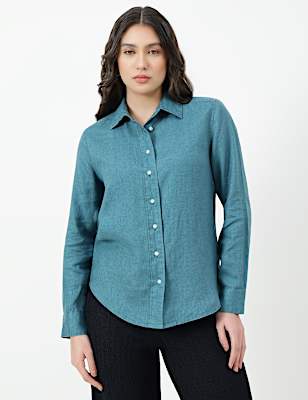 Pure Linen Spread Collar Shirt