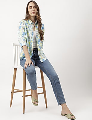 Pure Linen Floral Print Full Sleeve Shirt
