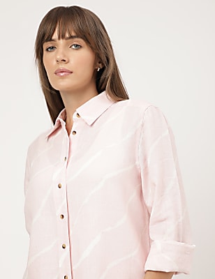 Pure Linen Striped Spread Collar Shirt
