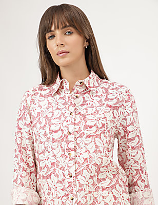 Pure Linen Printed Spread Collar Shirt