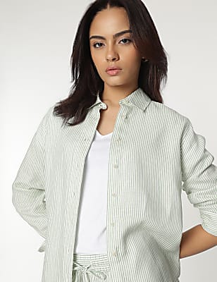 Pure Linen Spread Collar Striped Shirt