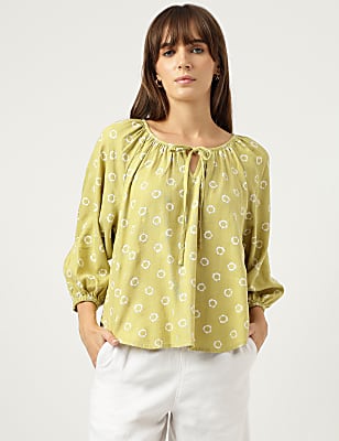 Linen Rich Block Print Blouse