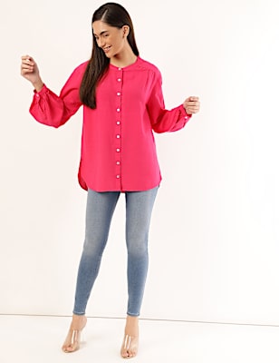 Viscose Mix Plain Mandarin Collar Shirt