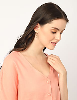 Linen Mix Plain V-Neck Top